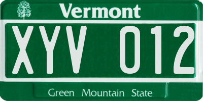 VT license plate XYV012