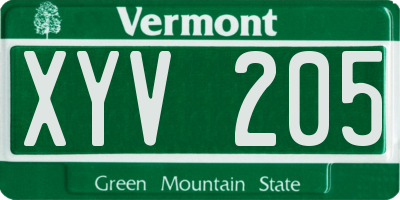 VT license plate XYV205