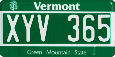 VT license plate XYV365