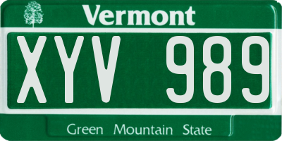 VT license plate XYV989