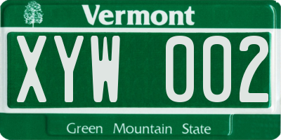 VT license plate XYW002
