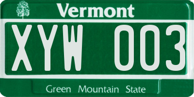 VT license plate XYW003