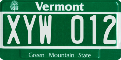 VT license plate XYW012