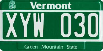 VT license plate XYW030