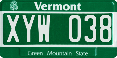 VT license plate XYW038