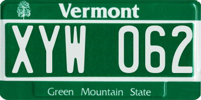 VT license plate XYW062