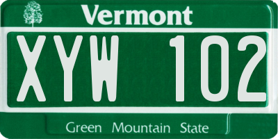 VT license plate XYW102