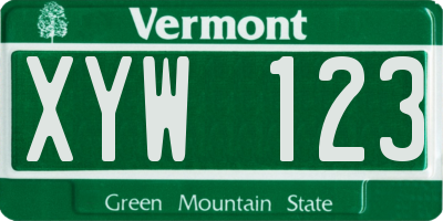 VT license plate XYW123