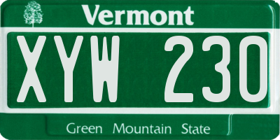 VT license plate XYW230