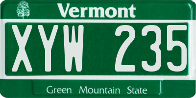 VT license plate XYW235