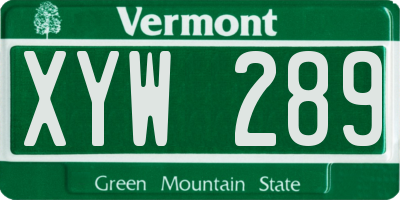 VT license plate XYW289