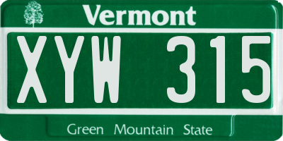 VT license plate XYW315