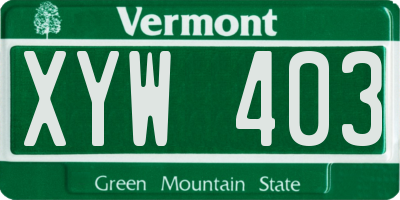 VT license plate XYW403