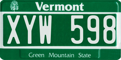 VT license plate XYW598