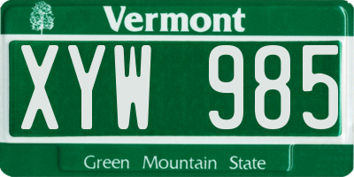 VT license plate XYW985