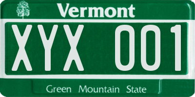 VT license plate XYX001