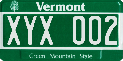 VT license plate XYX002