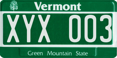 VT license plate XYX003