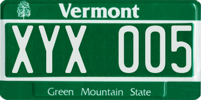 VT license plate XYX005