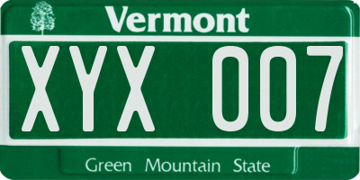 VT license plate XYX007