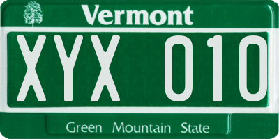 VT license plate XYX010