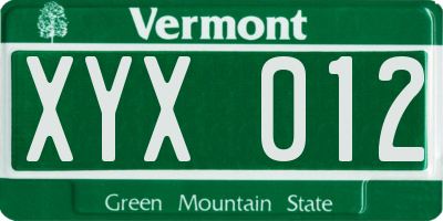 VT license plate XYX012