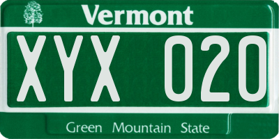 VT license plate XYX020