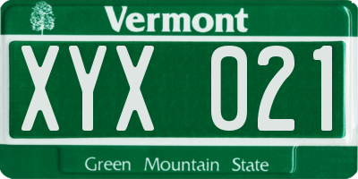 VT license plate XYX021