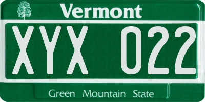 VT license plate XYX022