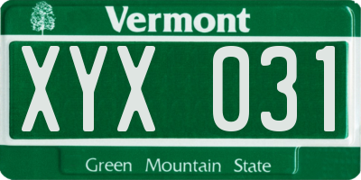 VT license plate XYX031