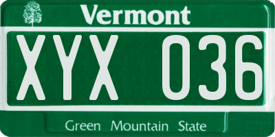 VT license plate XYX036
