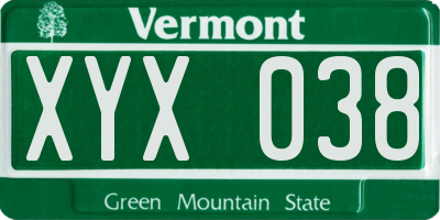 VT license plate XYX038