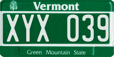 VT license plate XYX039