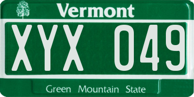 VT license plate XYX049
