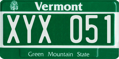 VT license plate XYX051