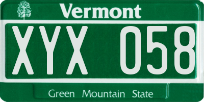 VT license plate XYX058