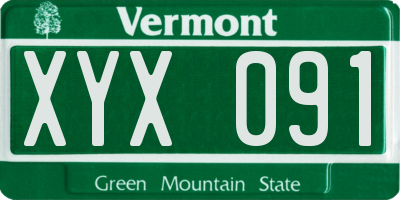 VT license plate XYX091