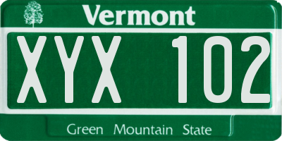 VT license plate XYX102