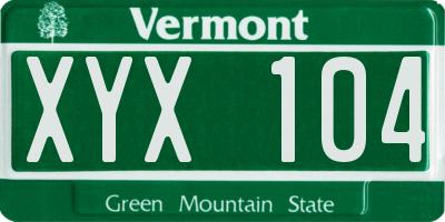 VT license plate XYX104