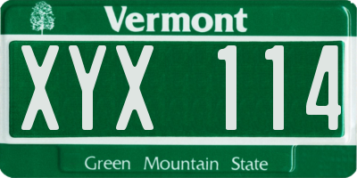 VT license plate XYX114