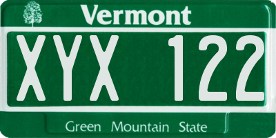 VT license plate XYX122