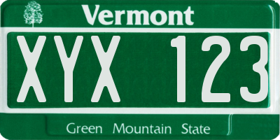 VT license plate XYX123
