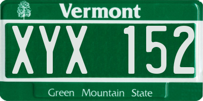 VT license plate XYX152