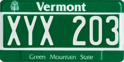 VT license plate XYX203