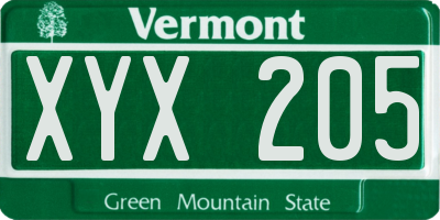 VT license plate XYX205