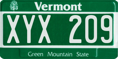 VT license plate XYX209