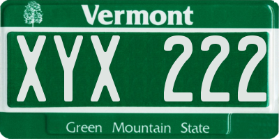 VT license plate XYX222