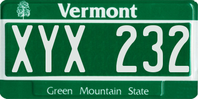 VT license plate XYX232