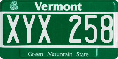VT license plate XYX258
