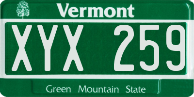 VT license plate XYX259